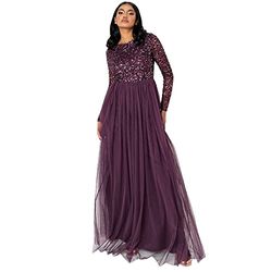 Maya Deluxe Berry Embellished Lange Mouwen Maxi Dress Bruidsmeisjesjurk Dames, Baai, 52 NL