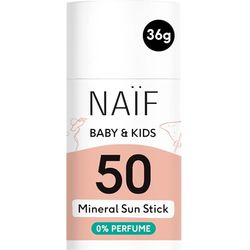 Naïf Stick de protection solaire Minéral - pour bébés et enfants - SPF 50 - stick sans microplastiques - 0% parfum - protection UVA et UVB - résistant à l'eau - testé dermatologiquement - 36G
