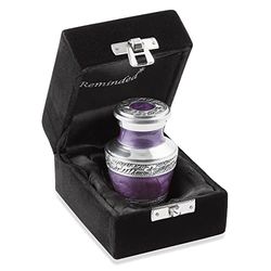 Reminded Urna commemorativa piccola per cenere umane, lavanda e argento in miniatura con custodia in velluto