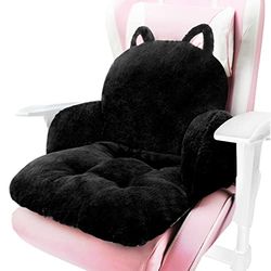 QYA Computer Chair Cushion White, Cute Seat Cushion with Backrest Non-Slip, Kawaii Chair Pillow for Gamer Chair, Comfy Chair Cushion for Bedroom (32"x 18", Black Kitty)