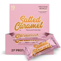 Protein World Protein Bars Low Calory Snack Option High Protein and Low Carb Bar 10 x 60 g Salted Caramel