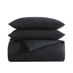Vera Wang Luxury Cotton Bedding with Matching Shams, Home Décor for All Seasons, Waffle Pique Black, Queen