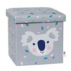 Love IT Store IT - Pouf avec Rangement Koala Gris - Pliable en Tissu Résistant - Coffre et Siège pour Enfant - 35x35x35cm