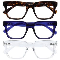 OPULIZERA Blue Light Blocking Reading Glasses - Anti-Reflective Anti-Glare - 3 Pack Readers - UV400 Protection - Oversized Frame - Computer Screen Glasses - Brown Blue Clear - Men Women - +3.50