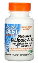 Doctor's Best Ácido R-Lipoico Estabilizado con BioEnhanced Na-RALA, 100mg - 60 Cápsulas vegetales
