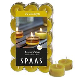 Spaas 30 Scented Clearlights, Tealights in Transparent Clear Cup, ± 4.5 Hours, Southern Citrus