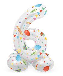 Folat 64766 Birthday Balloon Standing Number 6 Joyful Party White with Gifts and Decoration 41 cm Decoration Birthday Decoration, Balloon Number, No Helium Required, Green