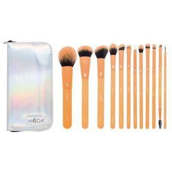 MODA Totally Electric Lot de 13 pinceaux de maquillage pour le visage avec étui à fermeture éclair Orange fluo