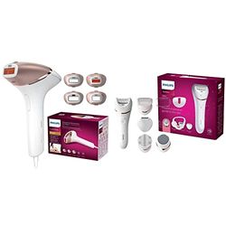 Philips Lumea Ipl Prestige, 4 Accessori, Dispositivo Di Epilazione, Bianco Rosa & Epilatore Serie 8000 Wet & Dry Per Gambe, Corpo E PiedI, Bianco