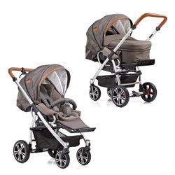 Gesslein F4 Classic Kombibarnvagn 3-i-1 med bärväska C2, handbroms, 96 cm liggyta, fotsäcksfunktion, babyskålsadapter, kompakt vikbar, oliv