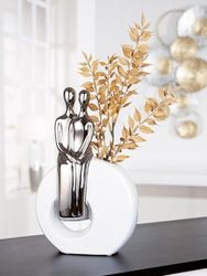 Pack of 2 Vase, Pair, Ceramics, white, silver colored, PU 2, L. 8 cm, W. 18 cm, H. 28 cm