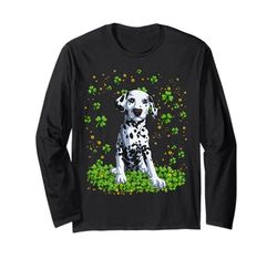 Divertente Amanti dei cani Dalmata San Patrizio Trifoglio Fortunato Maglia a Manica