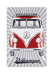 BRISA VW Collection: Placa de Metal Retro de Volkswagen - Decoración Vintage y Regalo autobús T1 (Frontal/Rojo)