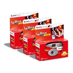 AGFA PHOTO 601020 - Fotocamera usa e getta LeBox Flash, 27 foto, obiettivo ottico 31 mm, grigio e rosso