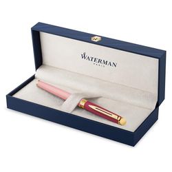 Waterman Hémisphère Fountain Pen Metal & Pink Lacquer with Gold Trim Gold coated Fine Nib Blue Ink Gift Box