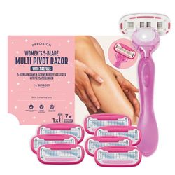 by Amazon Women's 5 Blade Razor with Multi Axis Pivot handle + 7 refills
