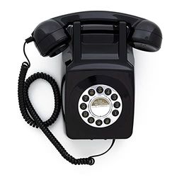 GPO 746 Wall-Mounted Push-Button Retro Landline Phone, Vintage Landline Telephone for Home, Office, Retro Phones with Authentic Bell Ring and Curly Cord, Black