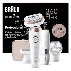 Braun Silk-épil 9 Flex Epilatore Viso Donna, Epilatore Elettrico Donna Con Testina Flessibile a 360° Per Epilazione Semplice, Wet & Dry, Depilatore Donna Cappuccio Rifinitore