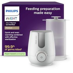 Philips Avent Premium 2-in-1 Warmer & Sterilizer - with Hospital-Standard Water Bath Technology, Smart Temperature Sensor, Hotspots Prevention, Chemical-Free Sterilization, Model SCF359/00