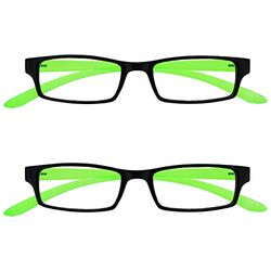 UV Reader Noir Vert Lumineux Cou Lunettes de Lecture Valeur Pack 2 Femmes Hommes UVR2Pk021 +2,50