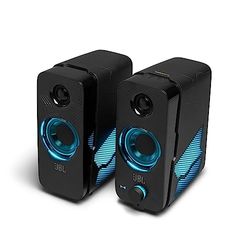 JBL Quantum Duo – Paire d'enceintes Gaming sans fil Bluetooth – Son surround Dolby Digital – PC, Mac et Playstation – Couleur : noir