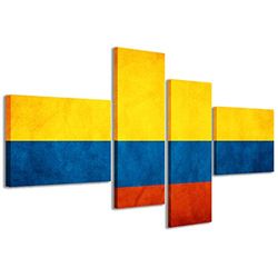Kunstdruk op canvas, Colombia vlag Colombia, moderne afbeeldingen van 4 panelen, klaar om op te hangen, 160 x 70 cm