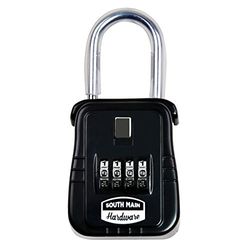 South Main Hardware 810142 Shackle Mounted Key Storage Box with Resettable Lock Combination (1 Pack), Black