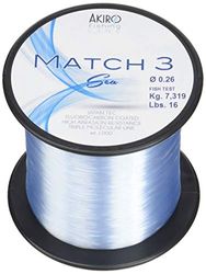 Akiro Match 3 Sea, Filo da Pesca Unisex – Adulto, Azzurro Fluo, 0.3 mm