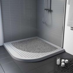 Nicoman Loofah Shower Mat, Non Slip PVC Spaghetti Mat for Wet Area Inside Shower, Super Comfy Soft Matt, Quick Dry, Bacteria & Mould Resistant, Curved Edge, Quadrant, Medium, 60x60cm