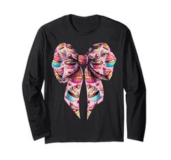 Coquette Bow Cupcake Pattern Baking Baker Girl Mom Rosa Maglia a Manica
