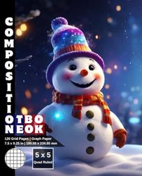 Graph Paper Composition Notebook Quad Ruled 5x5: 120 White Paper Grid Pages Gray 5 Squares per Inch 60 Sheets for School College Student Teacher Class ... 7.5”x9.25” Christmas Snowman Reindeer Snow.