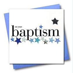 Claire Giles Hearts and Stars Baptism Card - Blue