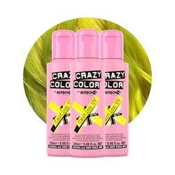 Crazy Color Caution UV Semi-Permanent Trio Hair Dye. Highly Pigmented Neon Yellow Conditioning & Oil Nourishing Vegan Formula | No Bleach or Ammonia | 300ml