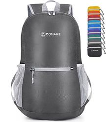 ZOMAKE Ultra Lichtgewicht Opvouwbare Rugzak 20L,Kleine Rugzak Waterdichte Wandelrugzak,Pakbare Rugzak voor Dames En Heren,Outdoor Wandelen Camping Wandelen Reizen(Gemiddeld-grijs)