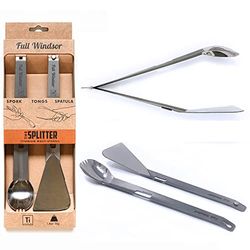 THE SPLITTER Titanium Tongs,Spatula and Spork | All-In-One Multi Utensil for Camping, BBQ, Grill, Outdoor Cooking and Eating | Backpacking Sprongs, Fork, Spoon | Lightweight and Portable