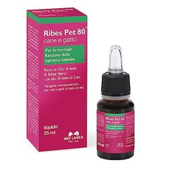 NBF Lanes | Ribes Pet 80 Cane e Gatto, Gocce Appetibili 25 ml, per la Normale Funzione della Barriera Cutanea