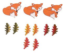 Rayher Set of 11 Self-Adhesive Wooden Embellishments for Crafting, Card Making and Scrapbooking, Wooden Papercraft Decorations with Fox and Leaf Design, 3.4-4.5cm, 46700999