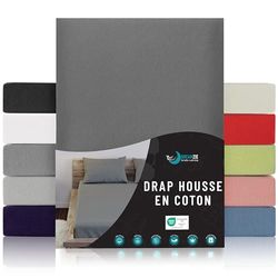 Dreamzie - Drap Housse 150x190/200 - Anthracite - 100% Jersey Coton Certifié Oeko Tex