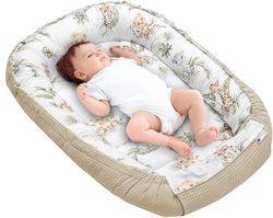 Medi Partners Nido Bebe Recien Nacido Reductor de Cuna - 100x60x15 Portátil o de Viaje de Colecho anticolicos Bilateral Bebés 100% Algodón Gofre (Safari con Gris Gofre)