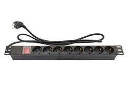 Good Connections Extensão de 19 polegadas (1 U, tomada com proteção de contacto com 8 tomadas de proteção de contacto, interruptor com proteção contra interruptor, proteção infantil, perfil de