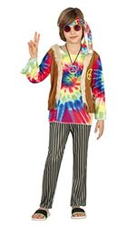FIESTAS GUIRCA Hippiekostuum voor kinderen, jaren '70, met meerkleurig T-shirt, vest en broek, voor kinderen van 10 tot 12 jaar