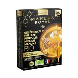 Santarome Bio - Gelée Royale Pollen Propolis, Miel de Manuka, Complément Alimentaire Immunité, Augmente les résistances de l'organisme - A base de plantes, 20 ampoules, Made In France