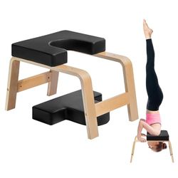 VEVOR Panca per Verticale Yoga Capacità di 136 kg Sedia da Yoga per Inversione per Palestra di Famiglia, Struttura in Legno, Cuscinetto in PU, per Allenamento di Forza Equilibrio, Allevia Fatica, Nero
