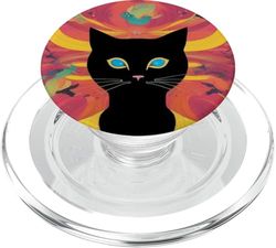 Negro gato arte pintura gato retrato PopSockets PopGrip para MagSafe
