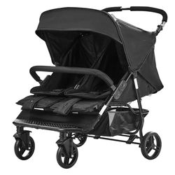 VEVOR Ieggero Dubbele kinderwagen aan de zijkant met tandem-zitje, verstelbare voetsteun, draaggreep, veiligheidsgordel, boodschappenmand voor pasgeborenen, peuters, zwart, Zwart, modern