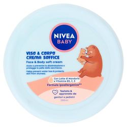 NIVEA BABY mjuk ansikts- och kroppskräm 200 ml, återfuktande och närande babykroppskräm med mandelmjölk och vitaminer, babykroppskräm mot uttorkning och torrhet