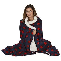 Micro-Pro Navy/Red Stars Fleece Blanket Soft Sherpa Home Warm Sofa Bed Throw 130x160cm