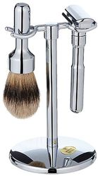 Merkur - 3 Piece Shiny Shaving Kit, Including Futuri Razor, Pure Grey Badger Brush and Stand