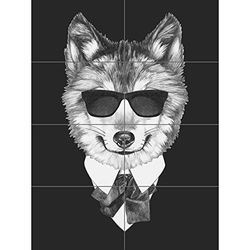 Artery8 Vlinderdas Wolf met zonnebril XL Giant Panel Poster (8 Secties)