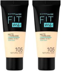 Maybelline New-York - Fond de teint Fluide Fit Me Matte & Poreless - Peaux normales à grasses - Teinte : 105 Ivoire Naturel - 30 ml (Lot de 2)